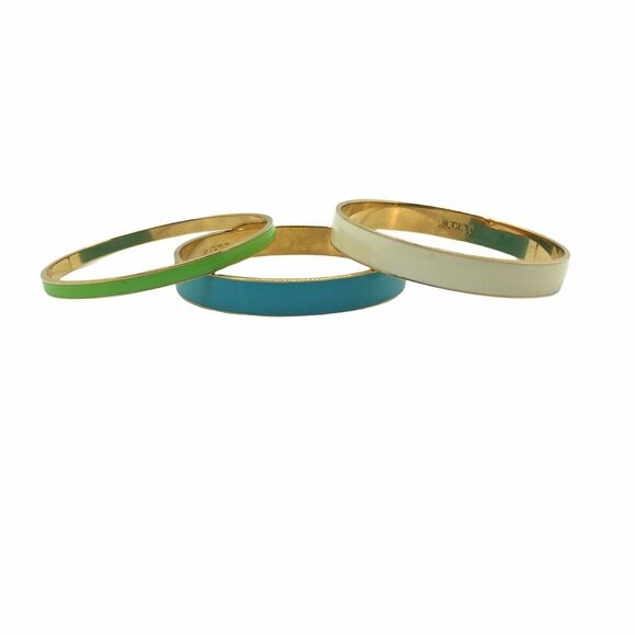 J. Crew Womens Cream Blue Green Enamel Gold Tone Bangle Bracelet Set Of 3 - Picture 2 of 15